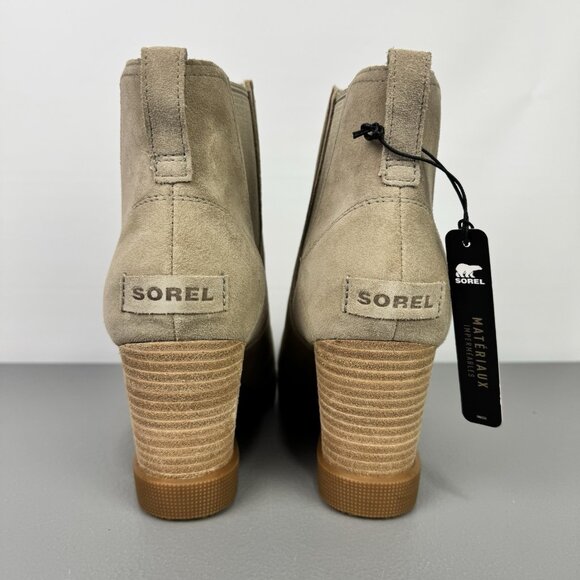 Sorel Joan Uptown Chelsea Waterproof Suede Wedge Bootie Boots Sandy Tan Women 10 - Picture 4 of 13